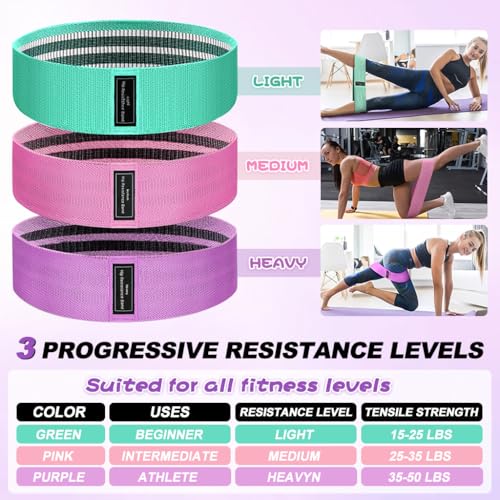 Fabric Resistance Bands for Working Out, Fabric Booty Bands for Legs and Butt with Stretching Strap Included, Non-Slip Glute Bands for Yoga Pilates Home Fitness
