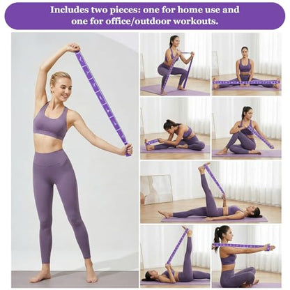 2pcs Yoga Straps for Stretching 12 Gears Elastic Bands for Exercise Stretch Band with Loops for Pilates, Yoga, Ballet, Gymnastics for Women Men, Improves Body Flexibility