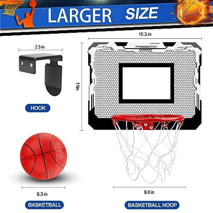 Indoor Mini Basketball Hoop Set Gift for Kids Adults, Upgrade Over Door Hoop with 4 Rubber 6" Balls, Wall Mount Hoop for Bedroom Yard, Christmas Stocking Stuffer Gift for Boys Teen