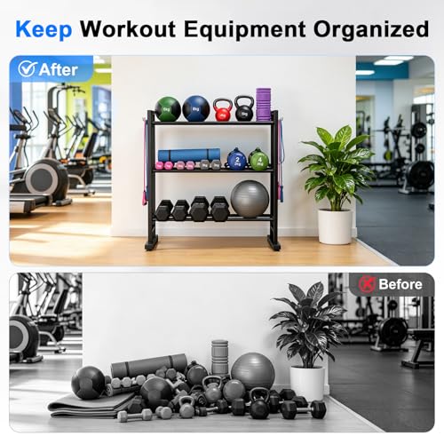 3 Tier Dumbbell Rack Stand, Adjustable Width Weight Rack for Home Gym with Wider Base & 6 Side Hooks, Heavy Duty 450LBS Capacity Weight Storage Organizer for Dumbbells and Kettlebells