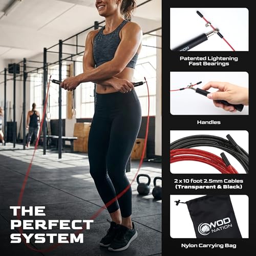 Speed Jump Rope for Men & Women with Adjustable Alloy Steel Cable, Lightweight Handles, and Smooth Rotation—Perfect for Boxing, Cross Training, Double Unders, & High-Intensity Workout - Silver & Black