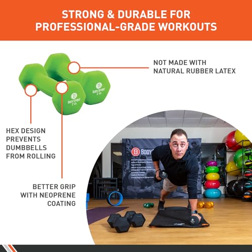 Body Sport Neoprene Dumbbell Weight - Latex-Free, Strength Training Equipment for Home Fitness & Gym Workouts - color: 2 Pound