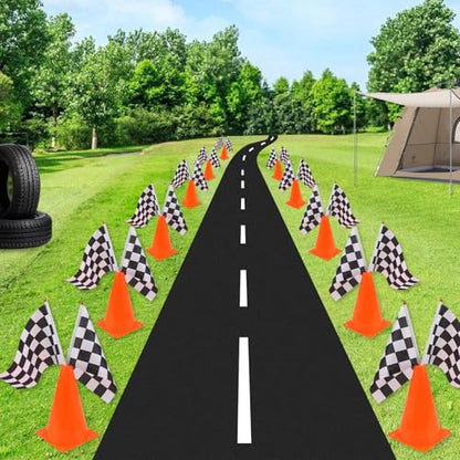 Mini Traffic Cones（with Hole on Top） with Racing Checkered Flags, Sports Safety Cones for Soccer Cones and Basketball Practice Equipment - color: 24PCS