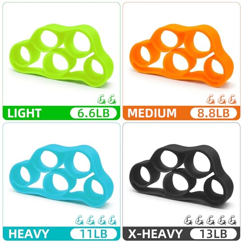 Finger Stretcher 4 Pack Finger Extensor Bands Hand Resistance Bands Finger Strengthener Finger Exerciser Hand Extension Exerciser Extensor Trainer for Grip Strength Rehab Climbing Training