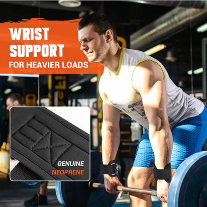 Weight Lifting Straps with D Rings, 2 In 1 Heavy Duty Gym Wrist Straps for Men, 8mm Neoprene Padded Non-Slip Lifting Wrist Straps for Weightlifting, Deadlifting, Cable Machine Workouts & Pull-Ups