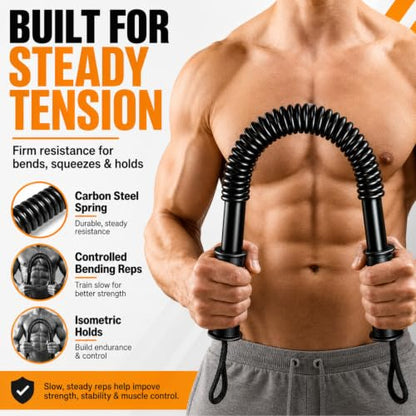 Power Twister Bar - Chest & Arm Exerciser, Upper Body Strength Trainer with 20-66 lb Resistance, Non-Slip Grips & Wrist Straps for Home Gym Workout