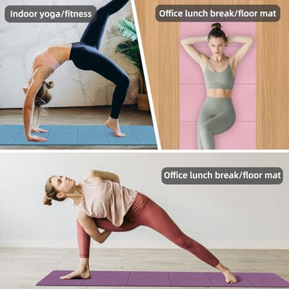 Foldable Yoga Mat 72" L x 24" W x 0.24 Inch，Travel Yoga Mat with Stretch Strap, Non-Slip Folding Yoga Mats for Home/Gym，Pilates Mat/Non Slip Yoga Mat for Fitness