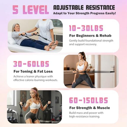 Resistance Bands with Handles for Women, 150LBS Exercise Bands Set for Physical Therapy Yoga Pilates, 5 Level Workout Bands for Working Out with Door Anchor, Home Gym Fitness Equipment