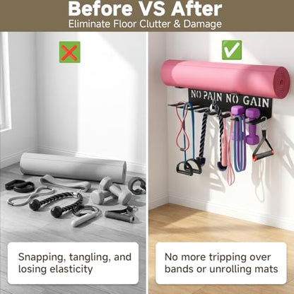 Gym Home Rack 8 Hook Heavy-Duty Wall-mounted Organizer Multi-Purpose Workout Gear Wall Hanger Storage for Resistance Bands Jump Ropes Lifting Belt Fitness Bands Barbells Carabiners Included