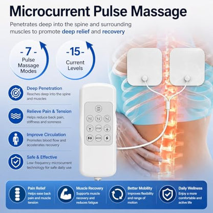 BREEV® Back Stretcher with EMS Electric Pulse Massage, Lumbar Support for Lower Back Pain Relief, Adjustable Spine Decompression Device, 108 Acupressure Nodes & Remote Control