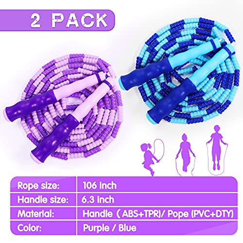 Supertrip Jump Rope Kids-Soft Beaded Skipping Rope Adjustable Tangle-Free Segmented Jumping Rope for Children and Students - color: Bule&Purple
