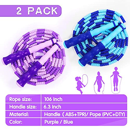 Supertrip Jump Rope Kids-Soft Beaded Skipping Rope Adjustable Tangle-Free Segmented Jumping Rope for Children and Students - color: Bule&Purple
