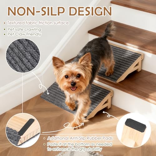 1-Pack Dog Stairs Ramp for Small & Aged Dogs - Wooden Anti-Slip Pet Steps, Low-Angled Dog Assist Ramp for Indoor & Outdoor, 4.2in, Slant Board Calf Stretcher & Footrest, Patio/Home/Office 3-in-1 Use - size: 1 Pack