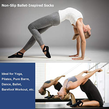 Ozaiic Pilates Socks for Women Non Slip Grip Yoga Barefoot Indoor Workout - color: 3 Pairs of Black