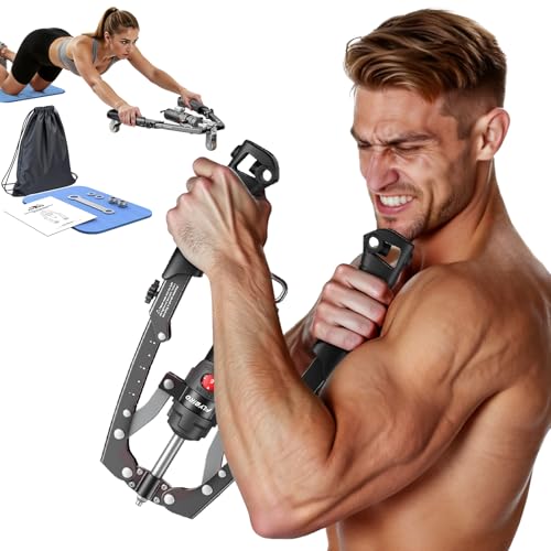 FLYBIRD Twister Arm Trainer, Hydraulic Power Core Twister Chest Workout Equipment, Adjustable 22-440LBS Chest Trainer for Men, 3 in 1 Chest and Arm Exerciser with Ab Roller Wheel, Include Backpack&Pad