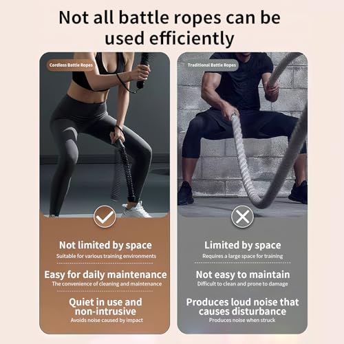 Ropeless Battle Ropes, Battle Ropes for Home Gym, Quiet Portable Outdoor Workout Equipment with Soft-Grip Handles, Heavy Duty Tangle-Free a para Ejercicios for Full Body Cardio HIIT Training