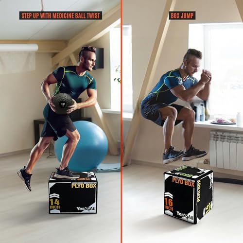 Yes4All 3-in-1 Soft-Padded Plyo Box With Wooden Core, Non-Slip Multi-Use Cushioned Plyometric Jump Box with Vinyl Cover for Jumping, Conditioning, Strength Training