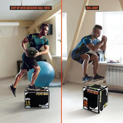 Yes4All 3-in-1 Soft-Padded Plyo Box With Wooden Core, Non-Slip Multi-Use Cushioned Plyometric Jump Box with Vinyl Cover for Jumping, Conditioning, Strength Training