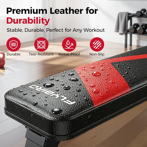FLYBIRD Foldable Flat Weight Bench for Home Gym, 600/1000 lbs Capacity with Dual Locking for Strength Training, Easy Setup & Storage for Small Apartments, Lifting, Hip Thrust, Dumbbell Workout