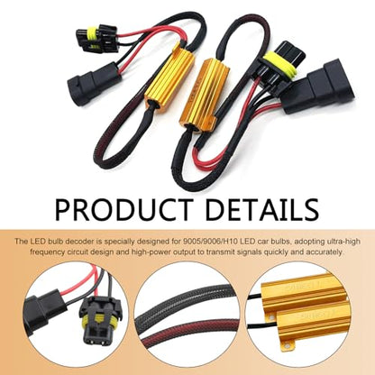 2 PCS Car Light Decoder, 9005 9006 Canbus Decoder, Copper Wire LED Load Resistor Kit, Light Relay Harness Adapter for Bulb Flashing Fault Decoding Warning Elimination (Black)
