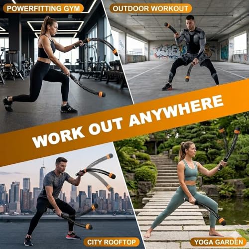 Cordless Weighted Battle Ropes, Adjustable Portable Ropeless Exercise Ropes with Storage Bag, Low-Impact Fitness Equipment for Strength Training & HIIT, Home Gym Use, for Men & Women, Black