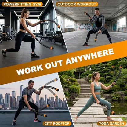 Cordless Weighted Battle Ropes, Adjustable Portable Ropeless Exercise Ropes with Storage Bag, Low-Impact Fitness Equipment for Strength Training & HIIT, Home Gym Use, for Men & Women, Black