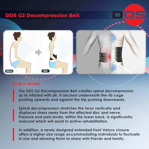 DDS, Inc. G2 Lumbar Decompression Belt, Pneumatic Air Decompression Back Brace for Men and Women, Lower Back Stability for Work, Home, Driving, Lifting, and Daily Wear for All Activity –Small