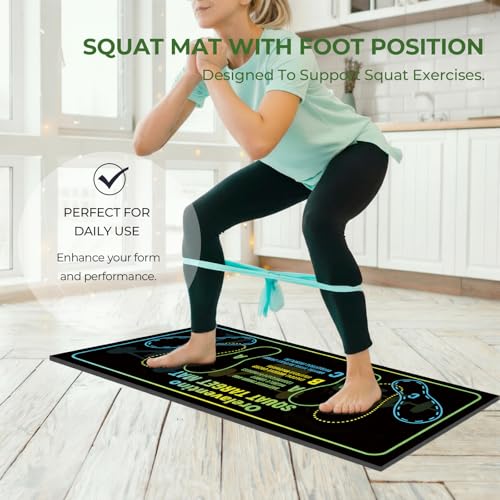 Squat Mat with Foot Position,Non-Slip Workout Mat for Squats & Leg Exercises, Improves Muscle Activation & Knee Support, Home Gym Fitness Mat,30 * 13.8"inch Squat Pad - color: Black