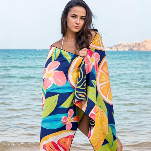 Oversized Microfiber Beach Towel Thin, Tropical Fruit Lemon Double Side Printed Towel 1PC, Large Sand Free Quick Dry Soft Absorbent Compact Towels for Women Men Kids, Summer Pool Swim Bath, 35"x71" - style: Tropical Fruit Lemon