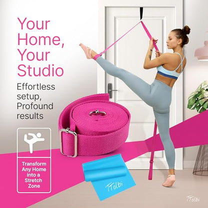 Door Leg Stretcher Strap with Sturdy Door Anchor & Resistance Band - Splits & Flexibility Trainer for Ballet, Dance, Gymnastics, Cheer, Pole | Kids, Teens, Adults | Premium Gift Box, Printed Guide & Travel Bag