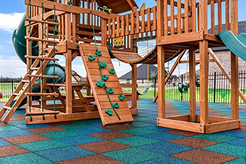 Elevate Rubber Tiles - 2" Thick High Density Interlocking Shock Absorbent Safety Tiles for Playgrounds, Play Areas, and Exercise Equipment - 20" X 20" X 2" (10, Blue, Tile)