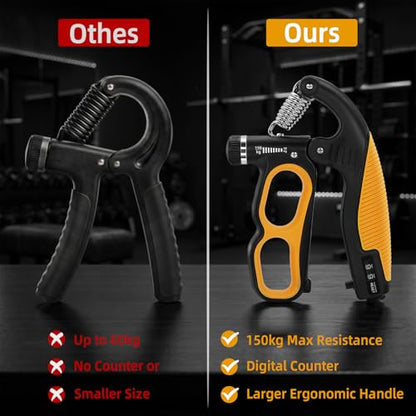 Grip Strength Trainer Adjustable 22-330 lbs, Hand Gripper Strengthener with Counter, Heavy Duty Forearm Strengthener, Wrist & Finger Exerciser, Grip Trainer for Hand Strength, Rehab & Workout, Orange