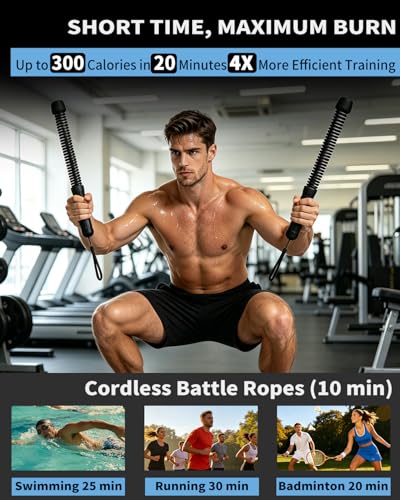 PureWellness Battle Ropes, Weighted Ropeless Battle Rope with Adjustable Resistance Springs for Home Gym Exercise, Portable Workout Equipment for Strength Training & Cardio Fitness
