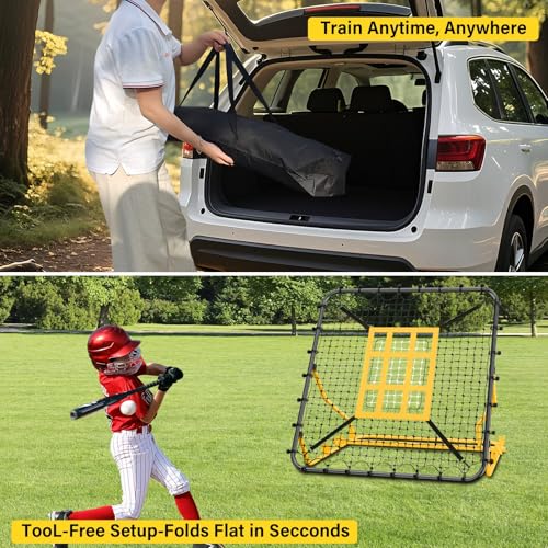 Utheer Baseball Rebounder Net 4x4.5FT Pitch Back Trainer with Strike Zone & 9-Grid Target for Baseball Softball Soccer Volleyball Lacrosse - 3 Adjustable Angles | Steel Frame UV Net | Foldable