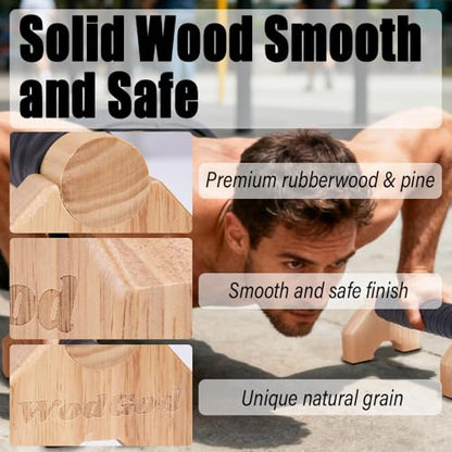 Solid Wood Parallettes Push Up Bars for Home & Gym, Durable Wooden Calisthenics Equipment with Non-Slip Grip, Full Body Strength & Balance Training