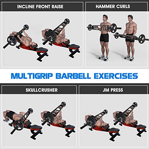 Yes4All Multi Grip Barbell & Cable Attachment - Swiss Bar, American Bar for Greater Range of Motion, with 2 Collars, Fits Olympic Weight Plates - Home Gym & Support Pressing, Lifting & Curls - color: A. Multigrip Barbell 400lbs