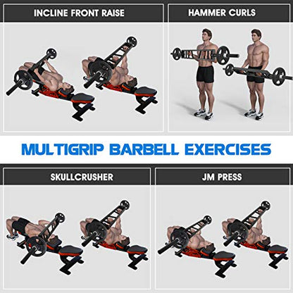 Yes4All Multi Grip Barbell & Cable Attachment - Swiss Bar, American Bar for Greater Range of Motion, with 2 Collars, Fits Olympic Weight Plates - Home Gym & Support Pressing, Lifting & Curls - color: A. Multigrip Barbell 400lbs