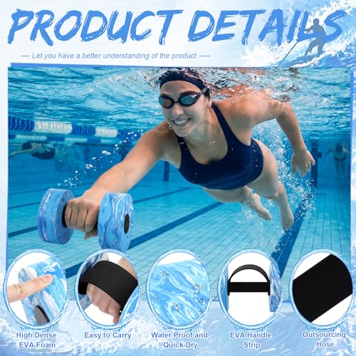 Lewtemi 6 Pcs Water Weights Pool Exercise Set, Aqua Exercise Dumbbells with Handle Strips, High-density Eva-foam Dumbbells for Water Aerobics, Pool Fitness - size: 10.2 x 5.5 x 3 in
