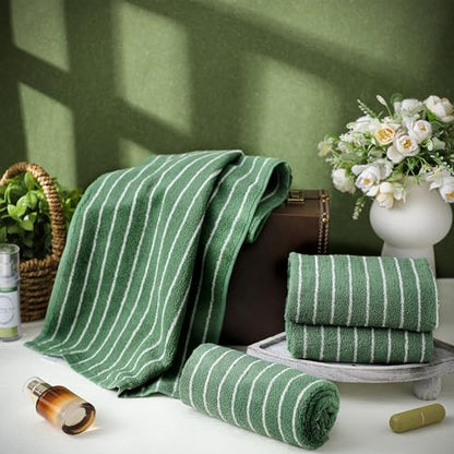 4pcs Green Hand Towels for Bathroom Striped 14 x 29 Inch Hand Towels 100% Cotton Soft Absorbent Bath Decorative for Bathroom Kitchen Spa Workout Festival Gift
