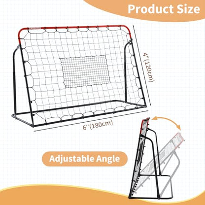 Soccer Rebound Net, 4'x4' Steel Soccer Rebounder, Bounce Back Net for Backyard Soccer Practice Training-Adjustable Angle