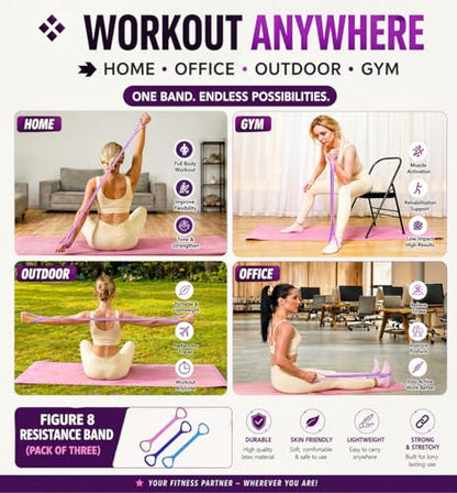 Pedal Resistance Bands Set with Handles, Upgrade 6-Tubes Pedal Resistance Exercise Band & 3X Figure 8 Resistance Bands, Multifunction Exercise Bands for arms, Legs, Waist & Abs for Women & Men