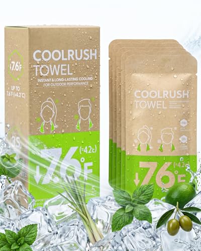 CoolRush Towel with Natural Mint Extract, 3-Second Cooling Relief Up to 3 Hours, Reusable Alcohol-Free Cooling Towels for Football Match Days, Outdoor Sports & Summer Events (5 Pack)