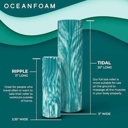 Tidal Roller - Jade & Seafoam Marbled - Muscle Massage Foam Roller for Back Pain & Stretching - Firm and Ergonomic Wide Wave Textured - Yoga, Athletics, & Wellness - Full Size, 20" x 5" - color: Jade & Seafoam Marbled