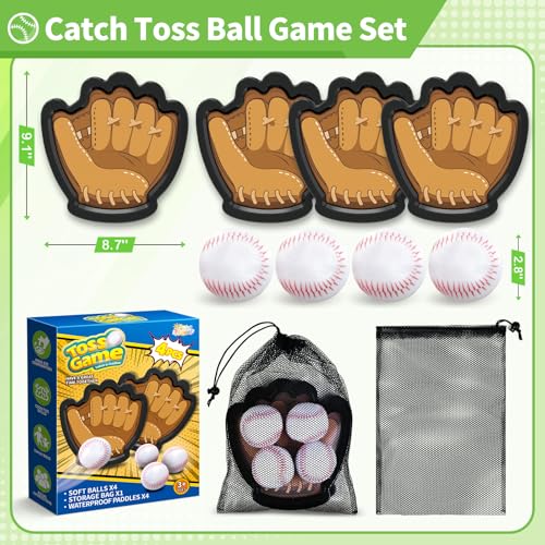 4 Pack Catch and Toss Ball Game,Toddler Baseball Catch and Toss Ball Set,Outdoor Sport Yard Beach Pool Game Toy,Boys & Girls Toy for Kids Toddlers, Fun Idea Gift for Kids