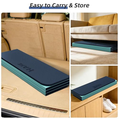 HAHE Foldable Yoga Exercise Mat, 74"Lx32"Wx1/3"Thick, TPE Multi-purpose Workout Mats with Non-slip Surface, Portable for Yoga/Pilates/Studio/Home Gym