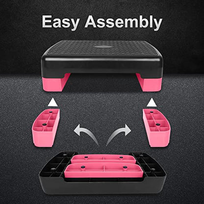 Height-Adjustable 4"-6" Step Aerobics Platform Fitness Equipment Stepper Trainer Exercise Step Platform with 2 Riser