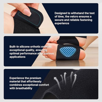 Fit Geno Arch Support Braces for Plantar Fasciitis Relief - Adjustable Compression Bands with Gel Pads, Non-Slip Design for Flat Feet, High & Fallen Arches