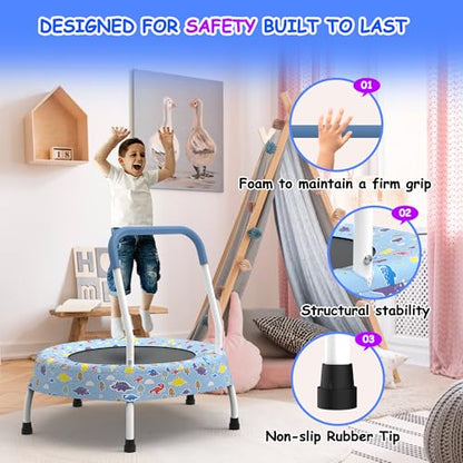 Trampoline w/Handle, Indoor Mini Trampoline with Bungee Cord No-Gap Jump Mat, Exercise Rebounder with Non Slip Feet for Boys & Girls Age 1-4, Safe Indoor Play Trampoline for Balance Fitness Training