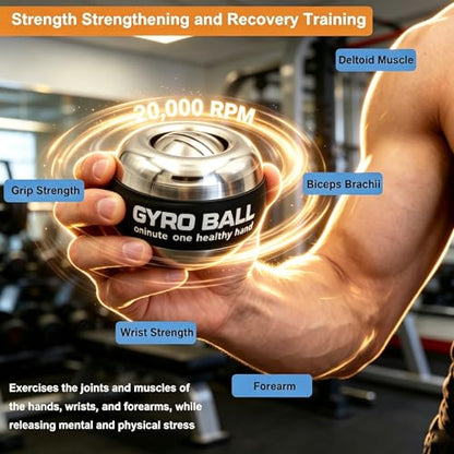 All-Metal Weighted Gyro Ball,Wrist Forearm Trainer for Strength & Rehabilitation,Carpal Tunnel Relief Tool,Desk Stress Relief Toy,for Sports & Office Advanced Level User,with Storage Bag