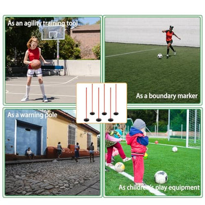 Orange Soccer Agility Poles Set Detachable Sports Trainning Speed Pole Slalom Poles with Rubber Base Sport Traning Equipment - color: Pack of 6, style: 4.9 FT